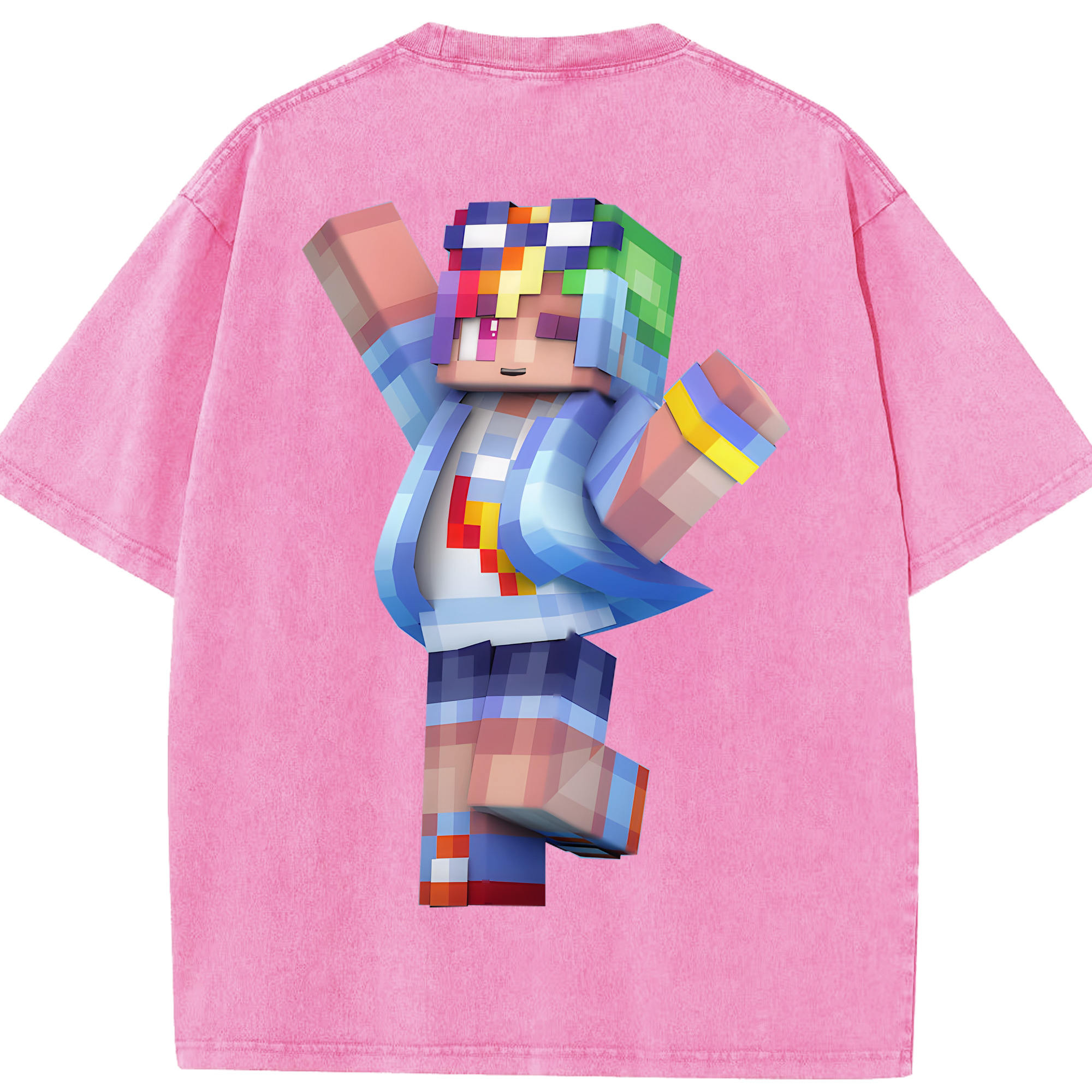 （画像用） マインクラフト ブロックの世界 Minecraft MC Block world 綿100% ヴィンテージ風 半袖Tシャツ（背面プリント）
